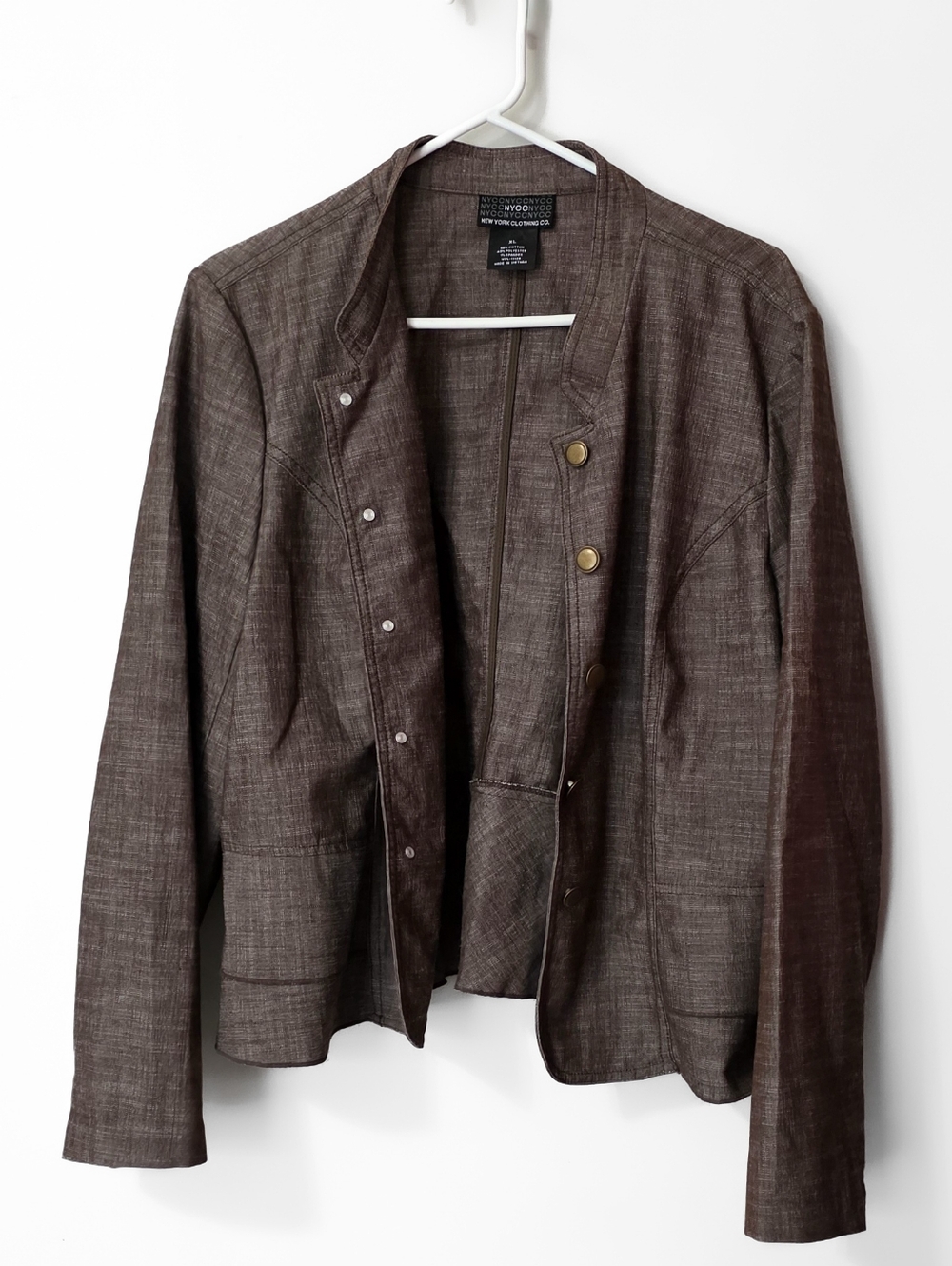 New York Clothing Co. Brown Textured Open-Front Lightweight Blazer Size XL